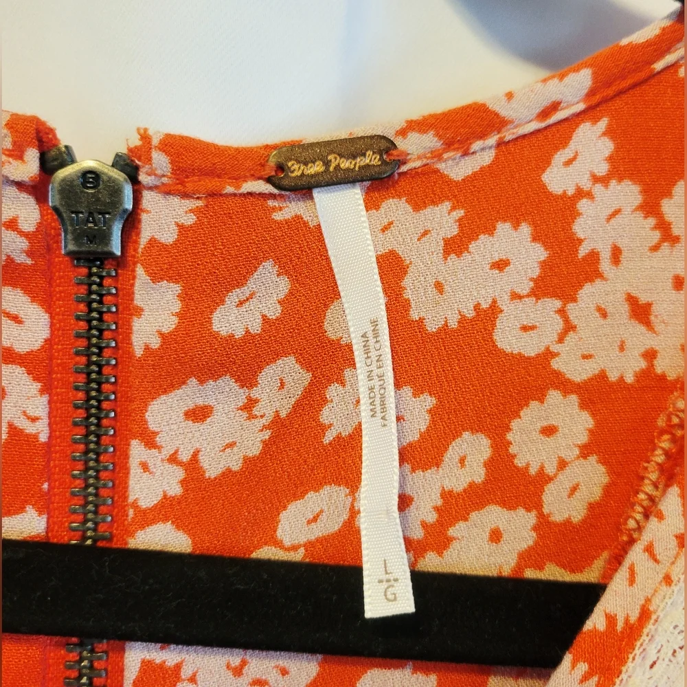 FREE PEOPLE Orange Floral Ruffle Dress Size Large - Picture 6 of 7